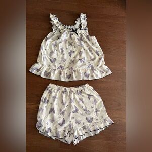 SHEIN Cream Lounge Set with Lavender Butterfly Print